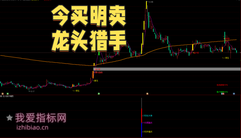 【免费指标】今买明卖，隔日必涨：龙头猎手【副图|选股】指标-我爱指标网